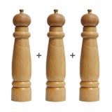 kit 03 Moedor de Madeira Para Pimenta do Reino e Sal Grosso 21cm - Rpc