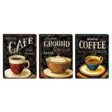 Kit 03 Quadros Cozinha Vintage Café Com Leite Canvas 40x30cm-COZ05 - Lubrano decor