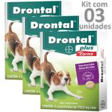 Kit 03cx vermífugo drontal plus carne cães até 10kg - Bayer