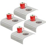 Kit 04 Esteiras Bandeja Braço De Sofá Branco Porta Copo Alumínio - Lymdecor