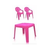 Kit 1 Mesa 45x45cm e 2 Cadeiras Decoradas Teddy Infantil Rosa - Antares