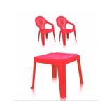 Kit 1 Mesa 45x45cm e 2 Cadeiras Decoradas Teddy Infantil Vermelho - ANTARES