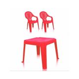 Kit 1 Mesa 45x45cm e 2 Cadeiras Decoradas Teddy Infantil Vermelho - ANTARES