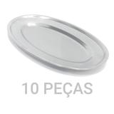 Kit 10 Bandeja Travessa Oval Rasa Aço Inox 30cm Modelo Profissional Porções Bar Restaurante - Center paulista
