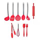 Kit 10 Colheres Utensílios Silicone Vermelho - Clink