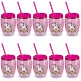 Kit 10 Copos com Ilustracao de Unicornio 650 Ml Rosa Injetemp