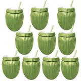 Kit 10 Copos Formato de Coco Verde com Canudo 800 Ml Injetemp