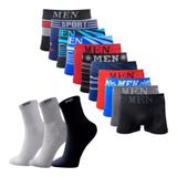 Kit 10 Cuecas Boxer Adulto + 12 Pares Meias Sport Longa Masculino - Bruck Store