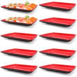 Kit 10 Pratos em Melamina 21x13 Cm Vermelho para Petiscos e Sushis Fuxing