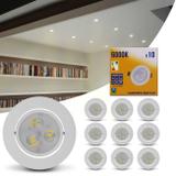 Kit 10 Spot Super LED 3W Redonda Direcionável 6000K Branca Bivolt Alumínio Embutir Gesso Sanca Teto - Prime