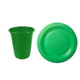 Kit 1000 Copo Plastico 200ml + 500 Prato 15cm Verde Escuro - Galvanotek