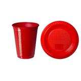 Kit 1000 Copo Plastico 200ml + 500 Prato 15cm Vermelho