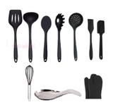 Kit 11 Pç Utensílios De Cozinha Em Silicone Preto 2 Luvas - Clink