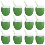 Kit 12 Copos Formato de Coco Verde com Canudo 300 Ml Cacula Injetemp