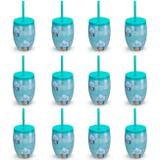 Kit 12 Copos Ilustracao Nuvem com Canudo 650 Ml Azul Turquesa Injetemp