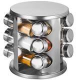 Kit 12 Porta Condimentos Vidro e Inox Base Giratória Redonda - Utifácil