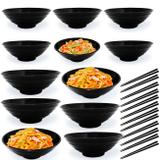 Kit 12 Tigelas Estriadas 6 de 1 L + 6 de 650 Ml + 12 Pares de Hashi Preto Fuxing