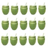 Kit 15 Copos Formato de Coco Verde com Canudo 800 Ml Injetemp