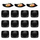 Kit 15 Pratos 22 Cm em Melamina para Petisco e Sushis Preto Fuxing
