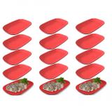 Kit 15 Pratos 23x15 Cm Oval Melamina Vermelho com Preto Fuxing