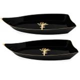 Kit 2 Barcas 39 Cm Preta com Ideograma Dourado para Sushi Nihon Shikko