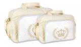 Kit 2 Bolsas Maternidade Bebê Mave Baby Coroa Lisa Atacado Bege