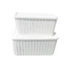Kit 2 cesto caixa organizadora de plastico rattan branco com tampa - Plasutil