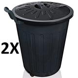 Kit 2 cesto lixeira fechado container com tampa 100 litros com rodas coleta seletiva com alça preto - Arqplast