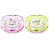 Kit 2 Chupetas Avent Freeflow Tamanho 2 18m+ Gatinha e Pássaro - SCF186/25