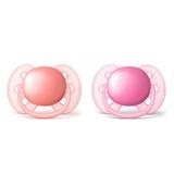 Kit 2 Chupetas Ultra Soft Lisa Rosa - 6 a 18 Meses - Philips Avent