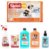 Kit 2 em 1 especial para cães: Tapete higiênico, Stop Dog, Pipi Pode, Shampoo Filhote, Condicionador Neutro e Perfume Baby Sanol