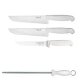 Kit 2 Facas Açougueiro Profissional em Aço Inox 10" 1 Desossa 6" e Chaira 12" Mundial - Mundial gourmet