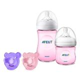 Kit 2 Mamadeiras Pétala 125 e 260ml Rosa e Chupeta Soothie - Philips Avent