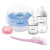 Kit 2 Mamadeiras Pétala, Esterilizador, Escova e Chupeta Rosa - Philips Avent