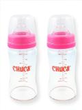 Kit 2 Mamadeiras Vidro 220ml Bico Silicone Chuca Baby - Rosa