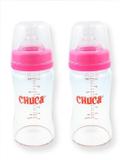 Kit 2 Mamadeiras Vidro 220ml Bico Silicone Chuca Baby - Rosa