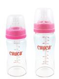 Kit 2 Mamadeiras Vidro com Bico Silicone Chuca Baby 220ml/260ml - Rosa