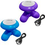 Kit 2 Mini Massageadores Mimo Massager XY3199 Portátil USB Pilha Azul Roxo