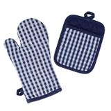 Kit 2 PÇS Luva e Pega Panelas Xadrez Marinho Jolitex