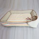 Kit 2 Peças Cama Pet Pequena Dupla Face e Bandana Chevron Laranja e Bege - Mais que baby