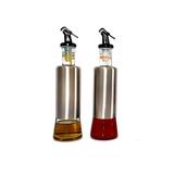 Kit 2 Porta Azeite/galheteiro Em Vidro Aço Inox C/ Dosador - Blue imports