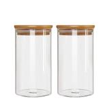 Kit 2 Potes De Vidro Tampa De Bambu Cozinha 700ML - Imports