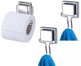 Kit 2 Suporte Porta Toalha De Banho Gancho Toalheiro + Porta Papel Higienico - Arthi