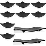 Kit 2 Travessas Ondulada + 8 Pratos Concavo em Melamina/Plastico para Sushi Preto Utilgoods
