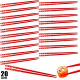 Kit 20 Pares de Hashi para Comida Japonesa 22 Cm Vermelho Decorado Nihon Shikko