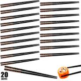 Kit 20 Pares de Hashi para Comida Japonesa em Poliestireno 22 Cm Preto Decorado Nihon Shikko