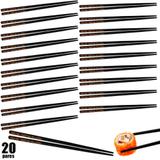 Kit 20 Pares de Hashi para Comida Japonesa em Poliestireno 22 Cm Preto Decorado nihon shikko