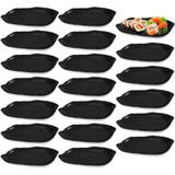 Kit 20 Pratos Formato de Folha para Peixes e Sushis em Melamina/Plastico Preto Utilgoods