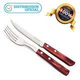 Kit 24 Garfo + 24 Faca Inox Cabo De Madeira Restaurant 48 Pç - Original line