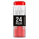 Kit 24 peças Talheres Pop Color Cabo Plástico Vermelho - Gourmet mix